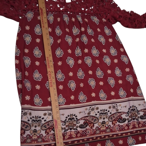 Blu Pepper EUC Crochet Lace Dress Burgundy and Cream Sz. S - Picture 4 of 9
